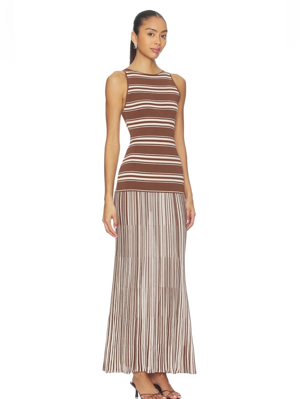 Faithfull the Brand Tore Maxi Dress in Ombre Stripe Macro Brown Carob, Size M - Picture 2 of 6